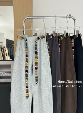 冬上新韩系高腰宽松百搭弯刀休闲裤(配彩色腰绳)88608