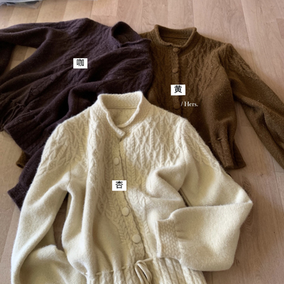 冬上新简约复古日常绞花下摆系带收腰设计保暖毛衣92536