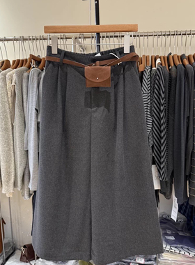 秋上新纯色百搭宽松阔腿八分西裤配腰带98162