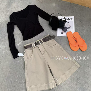 配腰带 牛仔短裤 11630 后口袋翻盖五分裤