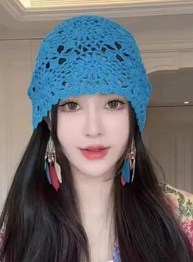 秋冬手工钩针镂空保暖堆堆帽女
