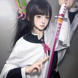 鬼灭之刃栗花落香奈乎cos服儿童装鬼杀队服蝴蝶头饰假发鞋子套装