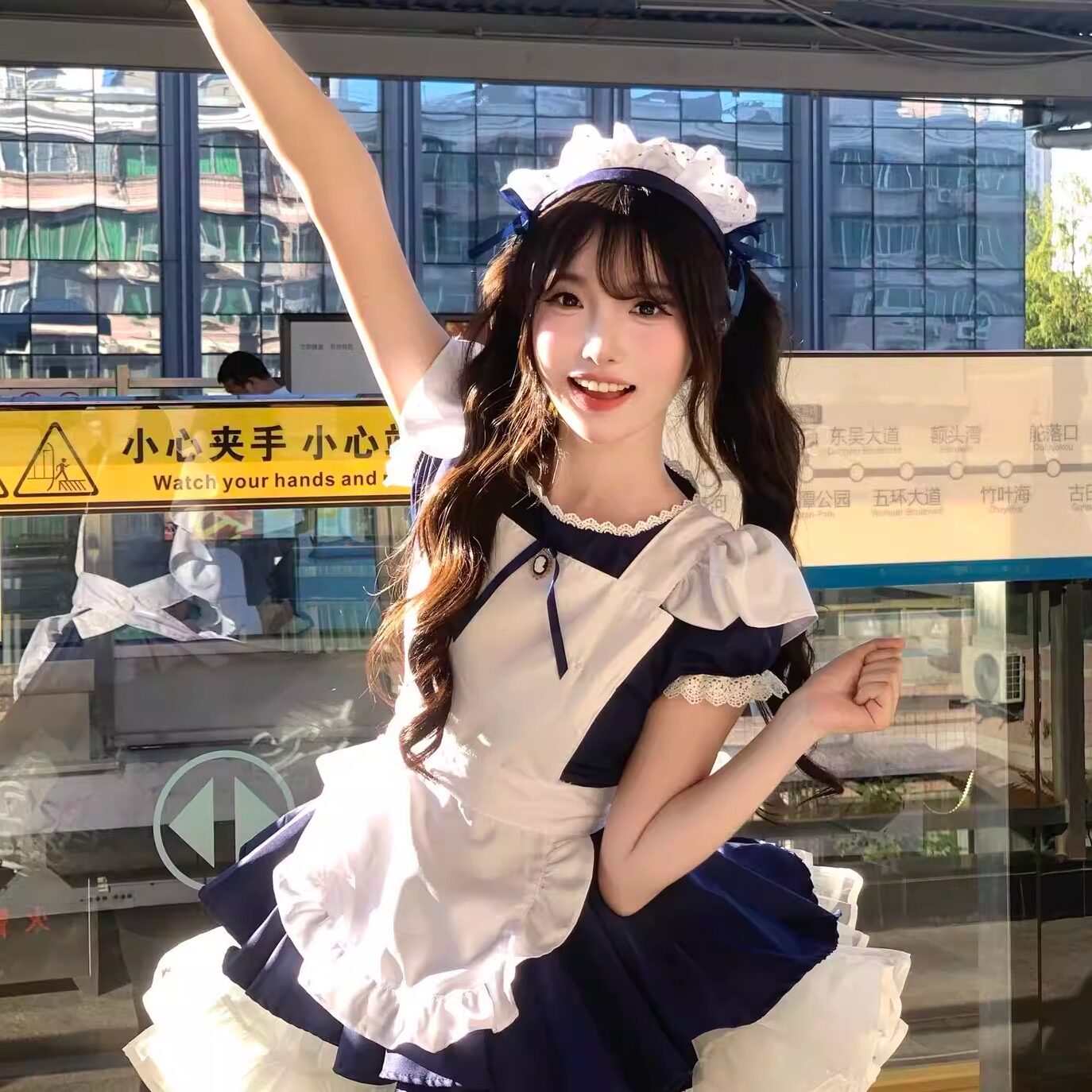 天使女仆cos可爱萌妹绀色少女cos女佣女仆装洛丽塔lolita连衣裙