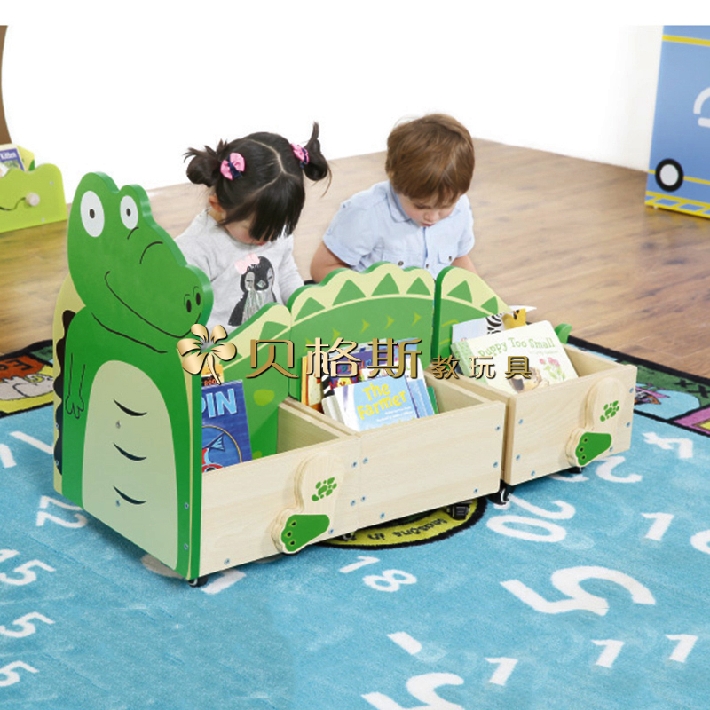 儿童卡通动物移动书架鳄鱼连结移动书柜大象奶牛老虎移动书架书柜