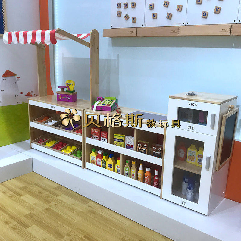 儿童过家家仿真木制白色贩卖柜幼儿园仿真收银机早教角色扮演玩具
