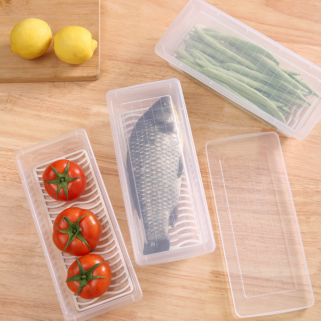 冰箱保鲜盒厨房沥水收纳盒大号塑料鱼盒冰箱水果蔬菜冷藏储物盒