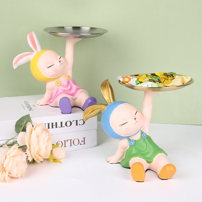 现代简约卡通兔子装饰摆件天然树脂创意收纳托盘桌面工艺品1