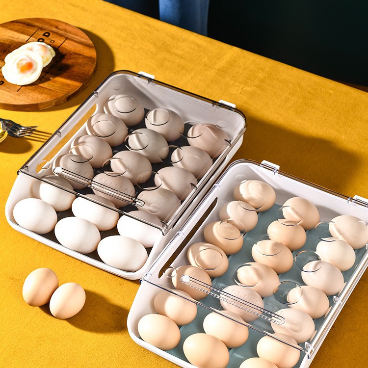 厨房滑梯式鸡蛋收纳盒冰箱塑料可叠加鸭蛋收藏盒家用保鲜防摔