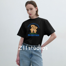 Z11 studios2024夏季新款女短袖T恤重磅纯棉卡通小熊印花时尚情侣