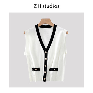 Z11 studios薄款针织衫开衫女士无袖马甲V领罩衫毛衣防晒开衫外搭