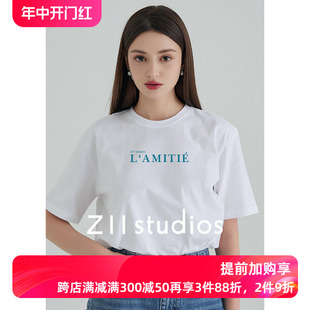 圆领宽松男女同款 Z11studios2024夏季 纯棉T恤女士短袖 情侣衫 新款