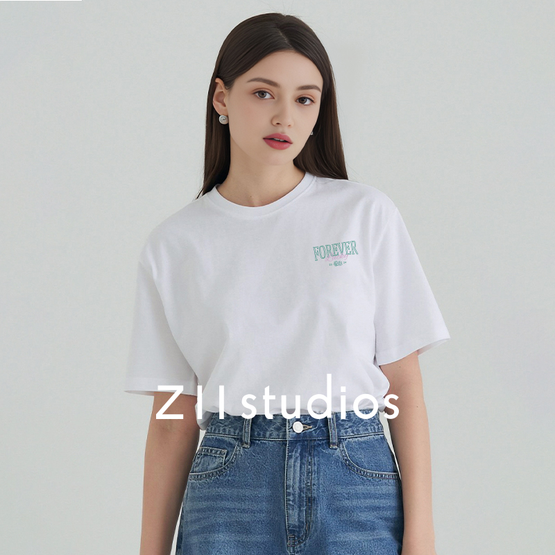 【2件85折】z11 男女同款短袖T恤夏新品字母印花纯棉圆领重磅情侣