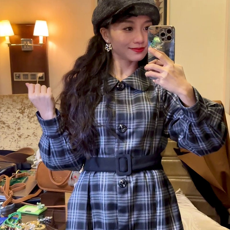 复古格纹双面正反两穿风衣外套女