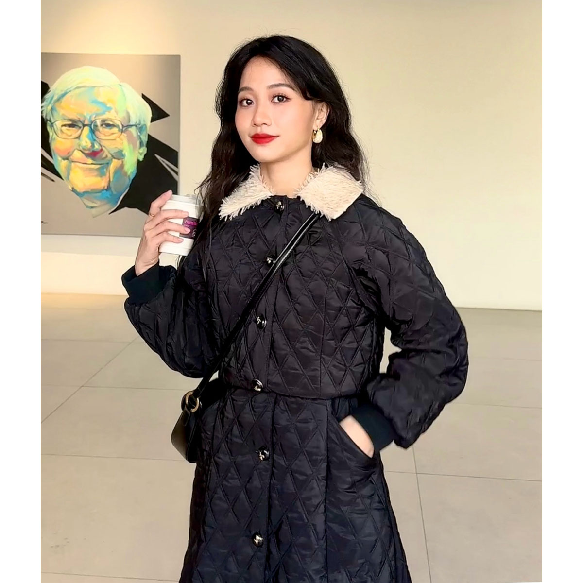 鲸鱼第衣家夹棉中长款高收腰外套