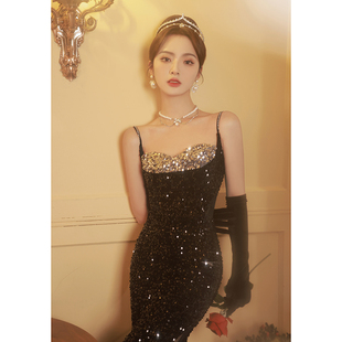吊带亮片晚礼服女2025新款高级感宴会气质修身显瘦性感鱼尾礼服