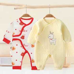 新生婴儿保暖连体衣纯棉三层夹棉蝴蝶衣秋冬款宝宝和尚服哈衣爬服