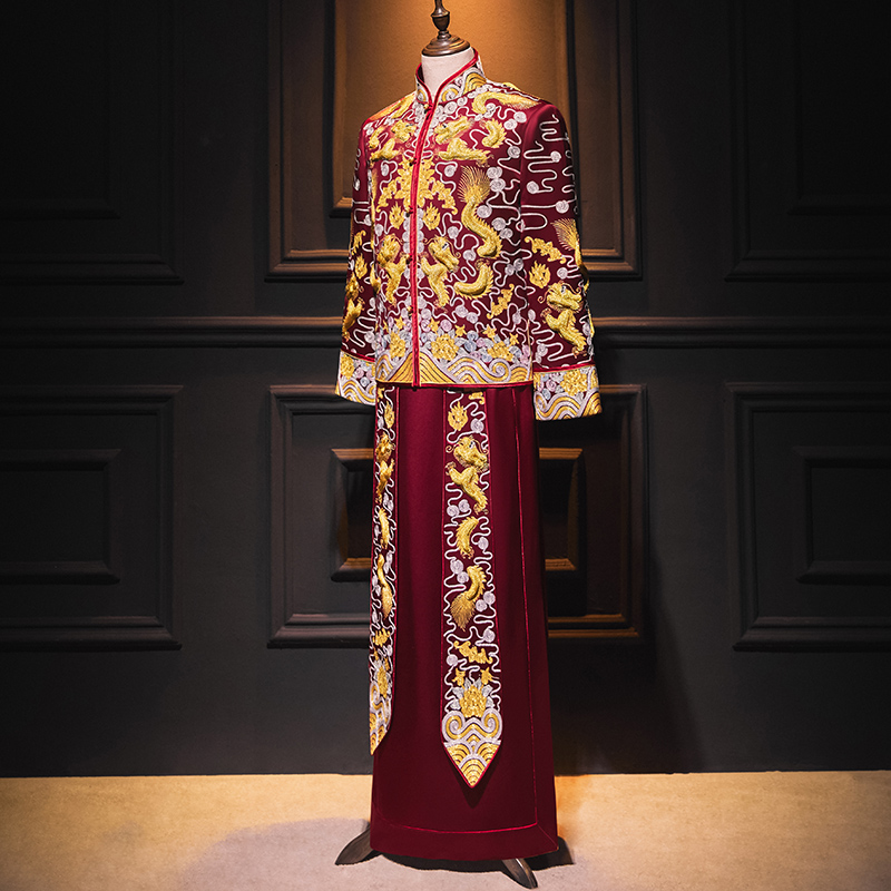 立体盘锦绣秀禾服男装2023新款中式新郎结婚礼服龙凤褂唐装男夏季