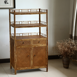 风宋/梅鹿竹定制茶柜精致竹编茶水边柜收纳博古架书架器物展示架