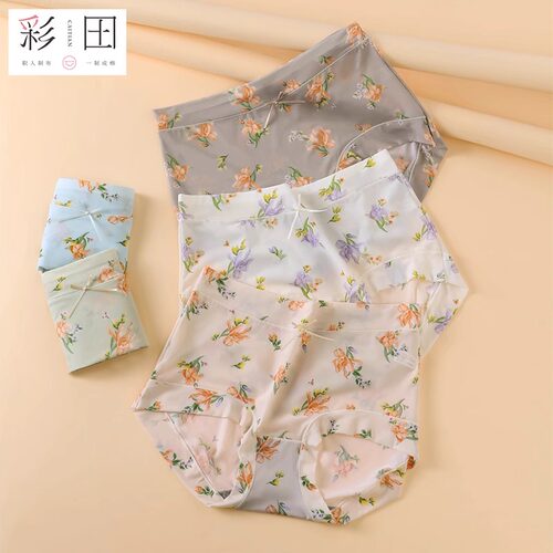 彩田冰丝女速干荷叶边抗菌内裤薄