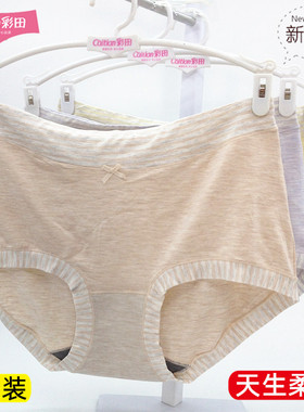 3条彩田内裤女学生莫代尔棉甜美条纹石墨烯包臀舒适裤头秋冬31987