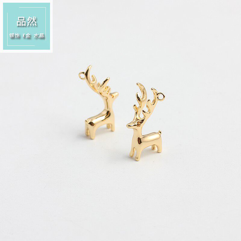 保色14k包金小鹿挂件 小吊坠 铜包真金梅花鹿 坠子 diy饰品配件