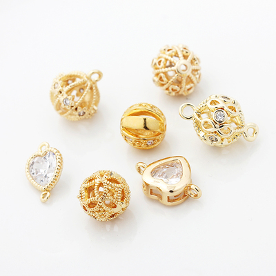 包金双吊爱心镂空球挂坠配件