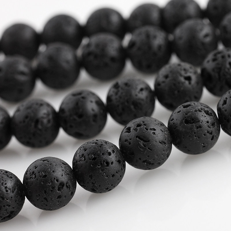 天然黑色火山石珠子圆珠串珠手链散珠制作108手串材料diy项链配件