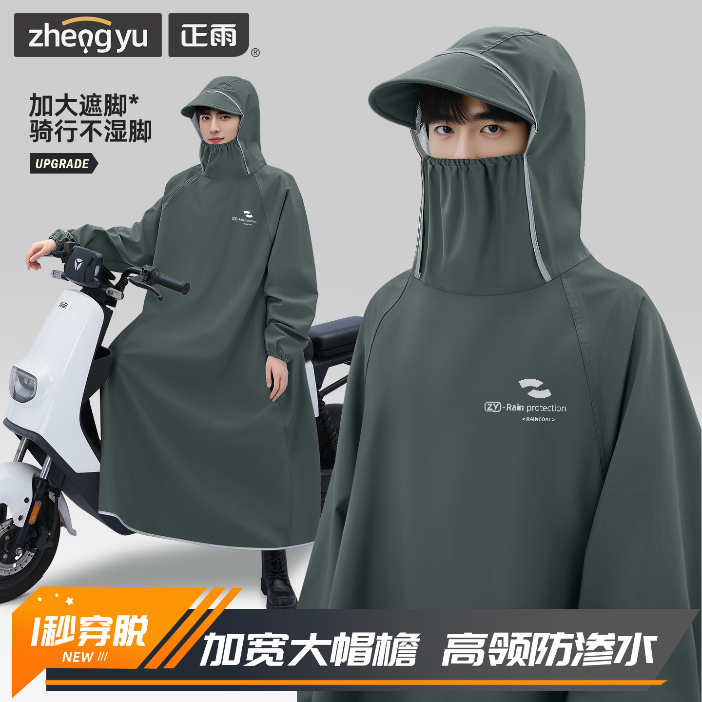 【加大加厚】1秒穿脱电动车雨衣
