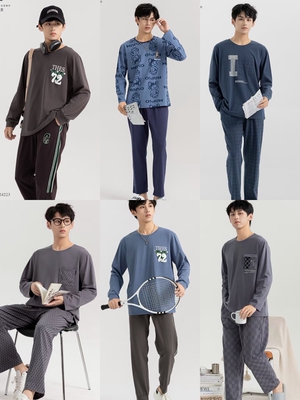 宅公子男士睡衣纯棉圆领帅气