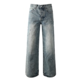 浅色满天星烫钻宽松直筒阔腿牛仔裤 PUR 男 潮牌秋季 新款 JEANS 美式