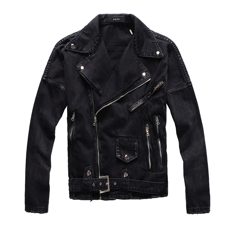 Autumn and winter new pattern High Street Chaopai AMIRI thickening Punk Diagonal zipper personality Self cultivation black cowboy coat Jacketin the Men's clothing, Jacket  category - from Buy2taobao.com to provide professional Taobao agent buy service