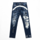 JEANS欧洲站潮牌新款 个性 创意印花涂鸦磨白修身 显瘦小脚牛仔裤