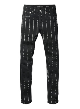 PUR JEANS 美式潮牌新款黑色潮流个性满天星烫钻修身小脚牛仔裤男