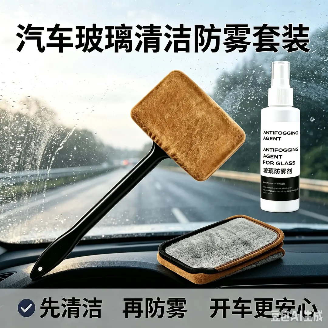 汽车玻璃清洁防雾套装前挡侧窗清洁刷防雾除尘擦车仿麂皮珊瑚绒