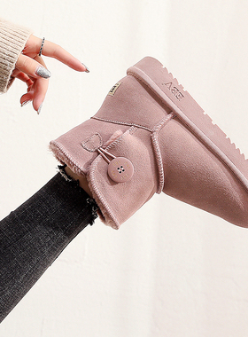 2025新款真皮雪地靴女短筒短靴子面包鞋棉鞋妈妈东北加厚绒厚底冬