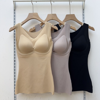 古妃新款塑形色丁拖胸背心美体超薄一体带胸垫收腹收腰透气塑身衣