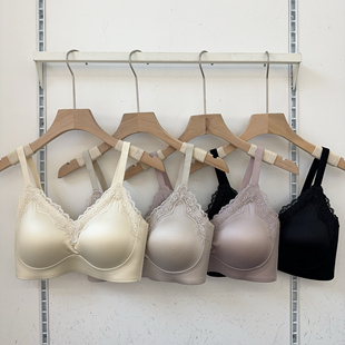 古妃2025新款法式蕾丝缎面内衣女小胸聚拢无痕固定杯文胸美背薄款