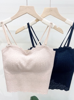 古妃46903网红美背小吊带抹胸女内搭打底外穿背心带胸垫乳胶内衣1