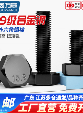 10.9级细牙外六角螺丝铁发黑螺栓GB5783细丝细扣幼牙螺丝钉M8-M20