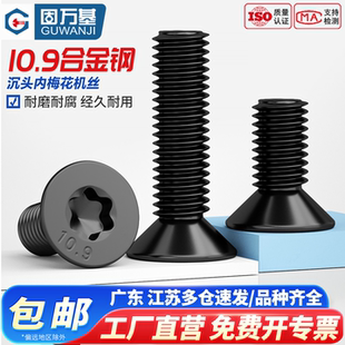 10.9级高强度黑色沉头梅花内六角螺丝GB2673花型平头星型防盗螺钉