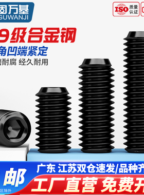 紧定螺丝12.9级黑色内六角无头螺丝凹端机米螺钉基米顶丝M2M3M4M5