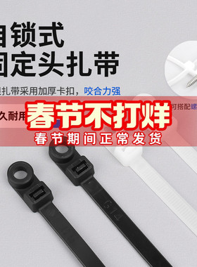 固定头尼龙扎带白色黑色螺丝孔绑带扎线带捆绑锁紧耐高温自锁紧固