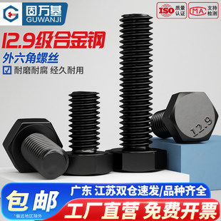 12.9级外六角螺丝发黑高强度碳钢加长螺钉螺栓M5M6M8M10M12M14M16