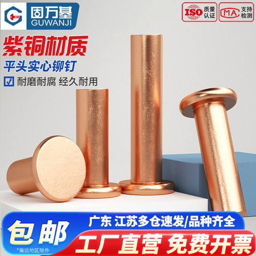 【可开发票】紫铜平头实心铆钉