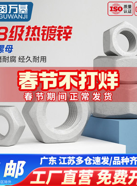 8.8级热镀锌六角螺母螺帽热浸锌扩孔螺丝帽M8M10M12M16M20M22-M48