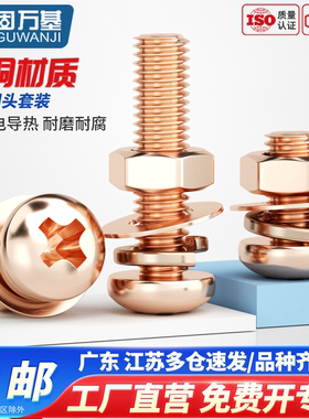 T2紫铜圆头十字螺丝GB818导电红铜圆型机螺丝紫铜套装组合M3M4-M8