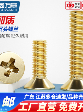 铜螺丝 十字沉头螺丝钉黄铜平头螺栓机丝小螺钉M2M2.5M3M4M5M6M8