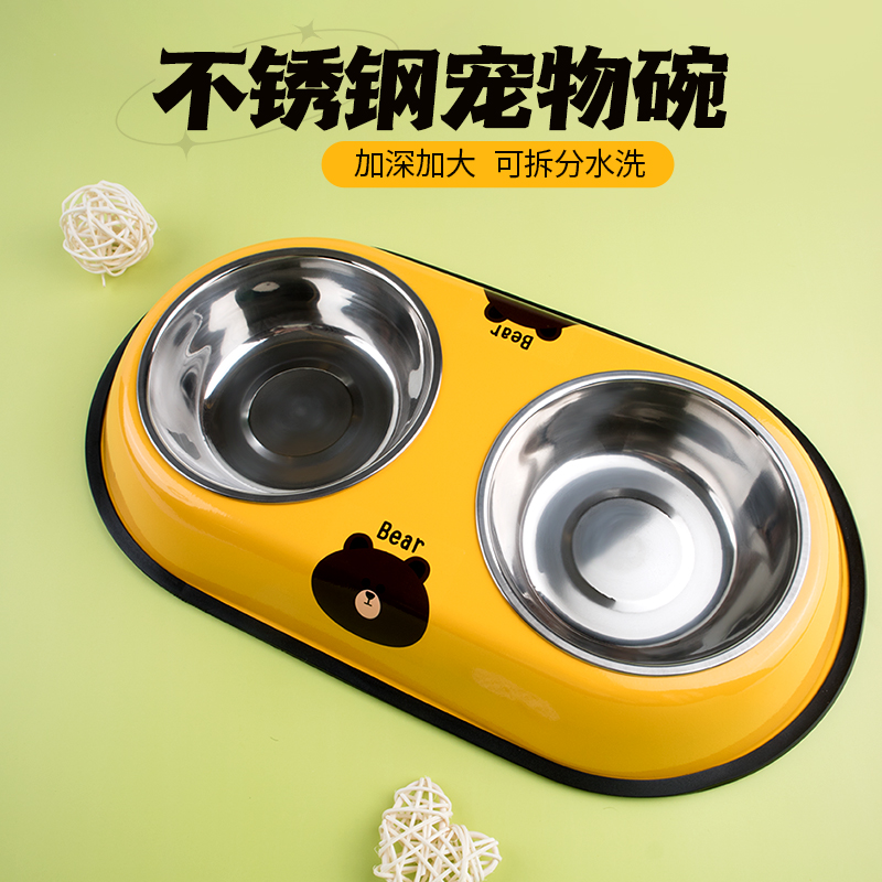 不锈钢双碗猫狗喂食盆喝水碗