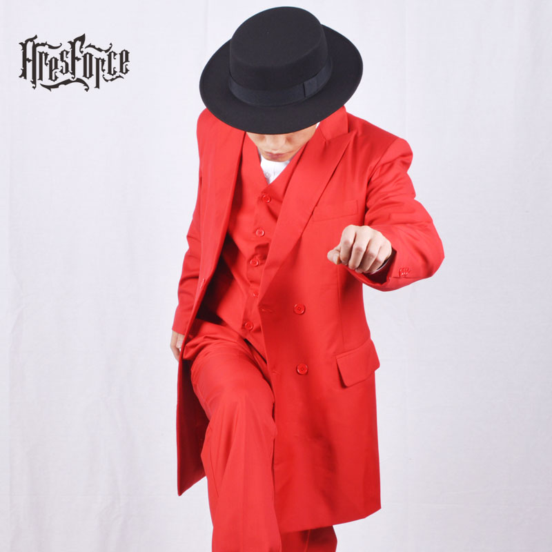 街舞红色locking锁舞马甲演出服