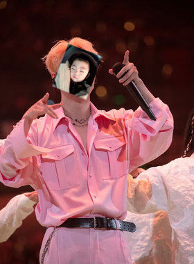 明星同款粉色衬衫套装衬衫男女班演唱会拉丁舞裤爵士团队演出服